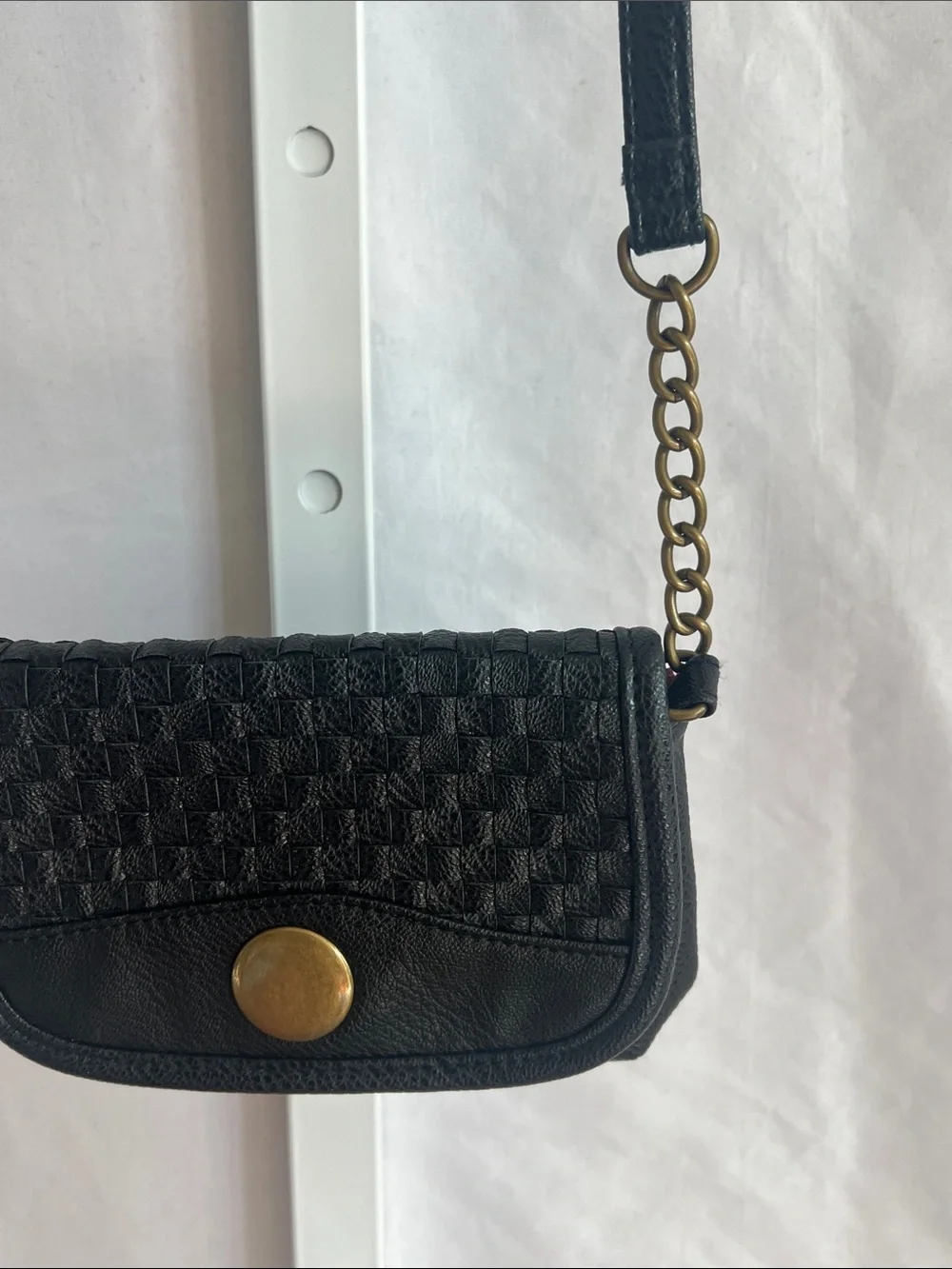 American Rag Black Woven Leather Crossbody with Brass Accent